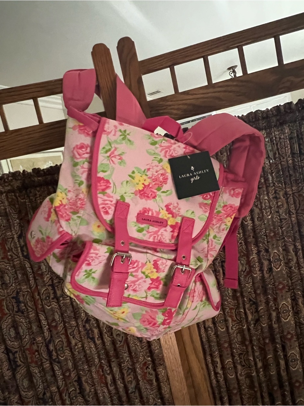 Laura Ashley Pink Floral Canvas Rucksack Backpack